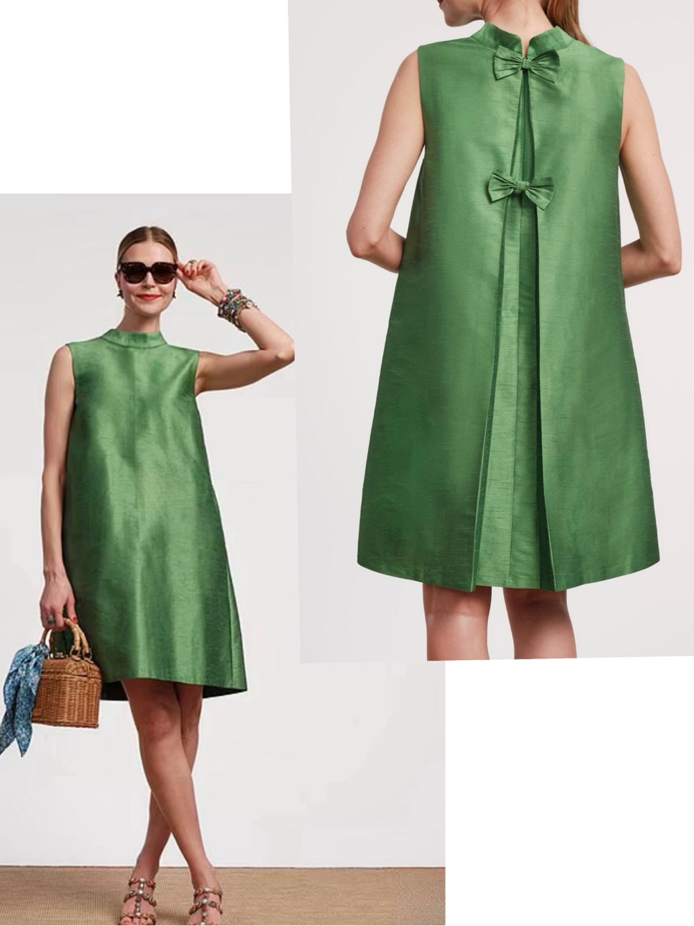 NEW FRANCES VALENTINE sleeveless diplomat mini dress in green, XL